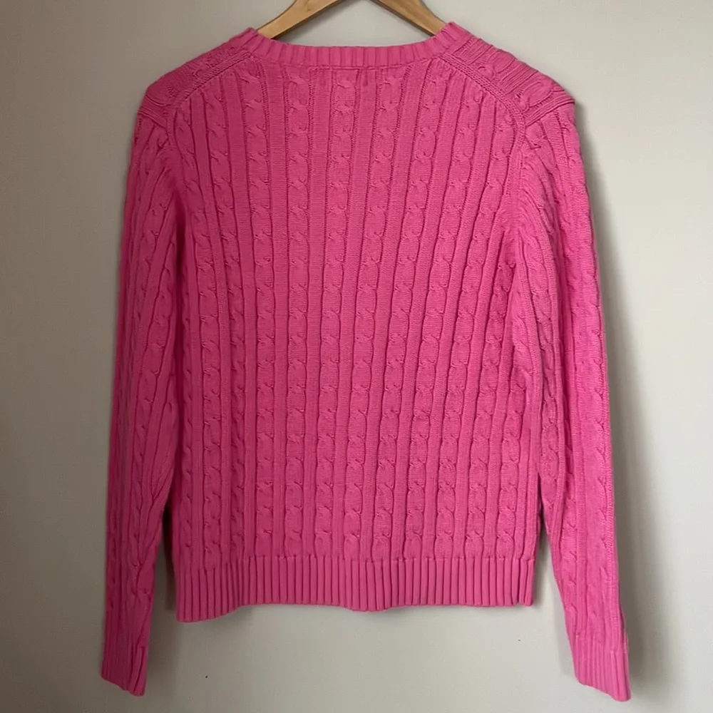 L.L. Bean Chunky Cable Knit Pink Cotton Fisherman Crewneck Sweater - Picture 4 of 12